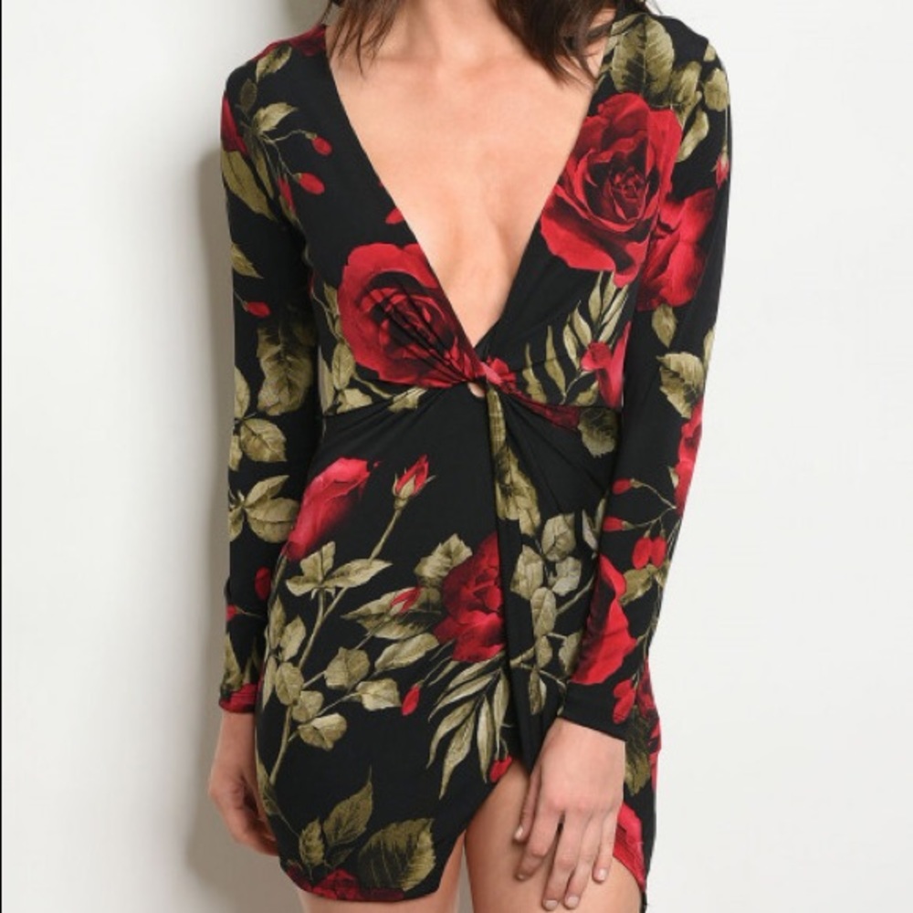 Long Sleeve Floral Bodycon Dress